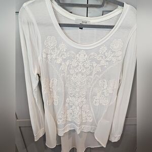 MNK High Low Etheral Long Sleeve White Blouse, XL